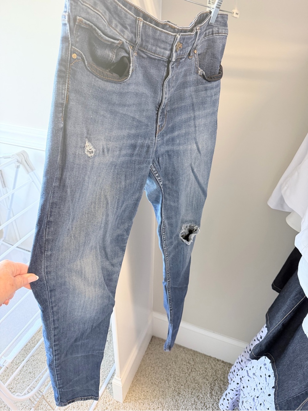 White House Black Market Faded Blue High-Rise Distressed Jeans